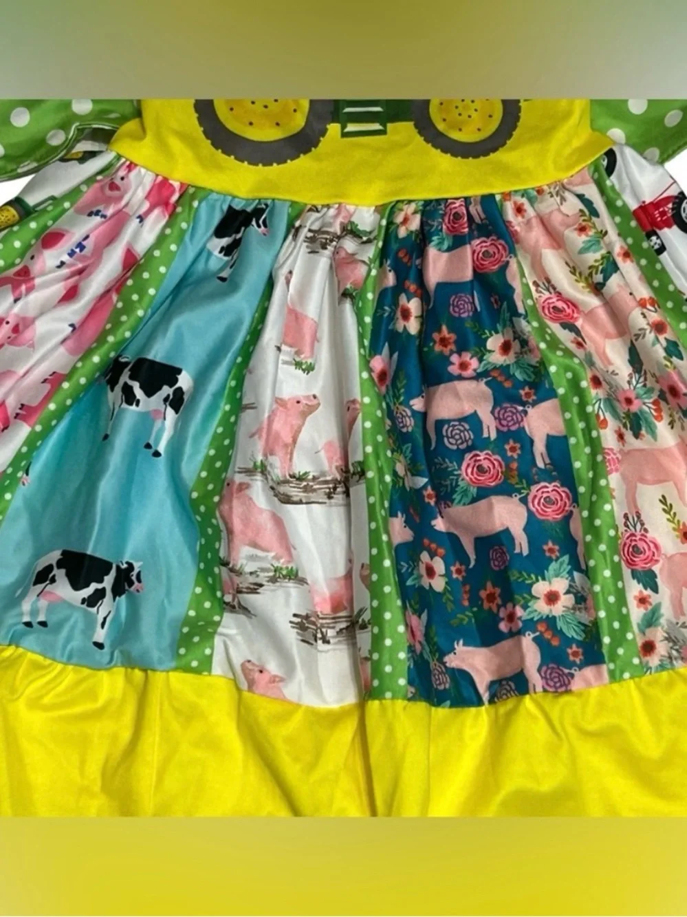 NEW Boutique Farm Tractor Cow Pig Girls Sleeveless Panel Twirl Dress 12/18